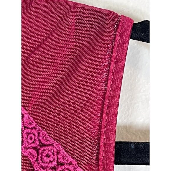 Papaya Top Women M Red Floral Peplum Retro Y2K Mesh Babydoll Neutral Tomato Girl - Picture 6 of 11